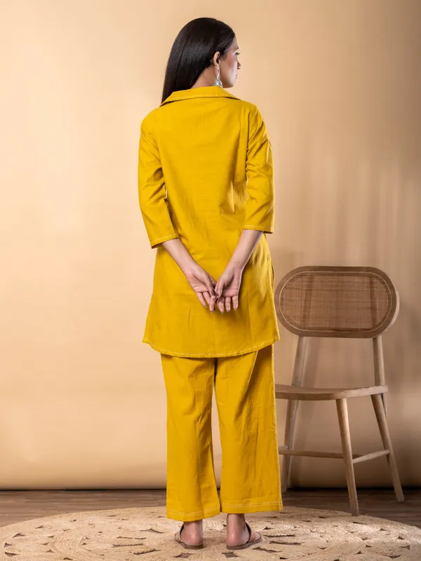 Mustard yellow silk embroidered co ord set