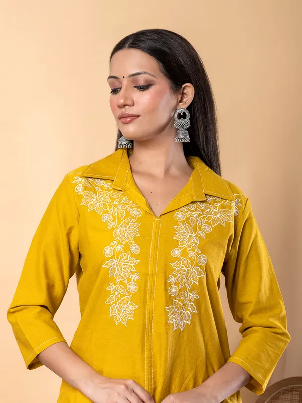 Mustard yellow silk embroidered co ord set