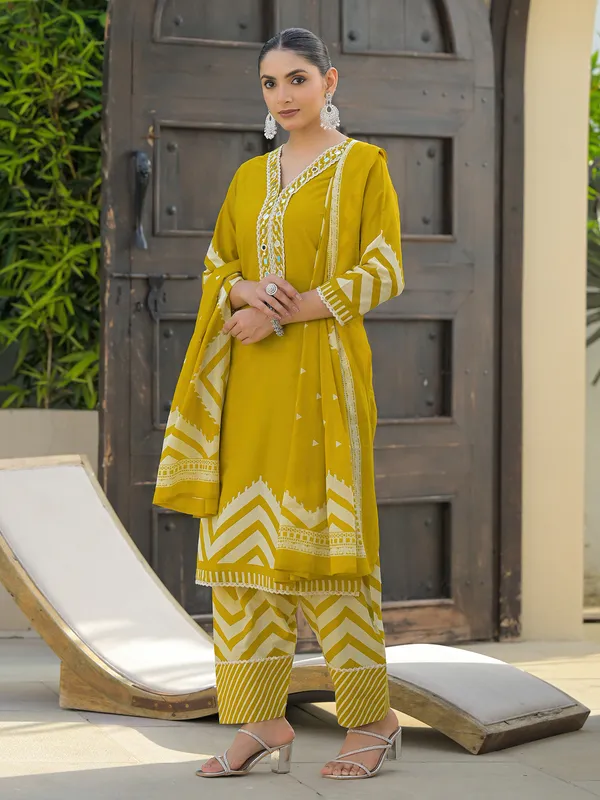 Mustard yellow silk festive kurti set
