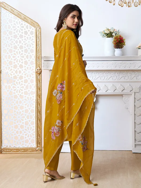 Mustard yellow silk festive style salwar suit