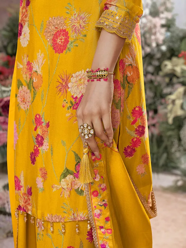 Mustard yellow silk floral palazzo outfit