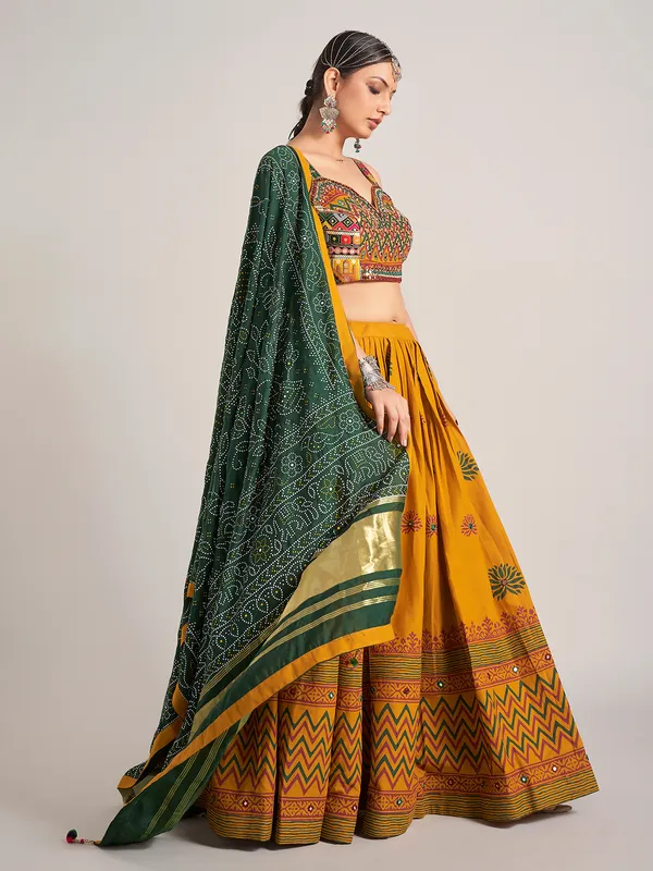 Mustard yellow silk garba nights chaniya choli