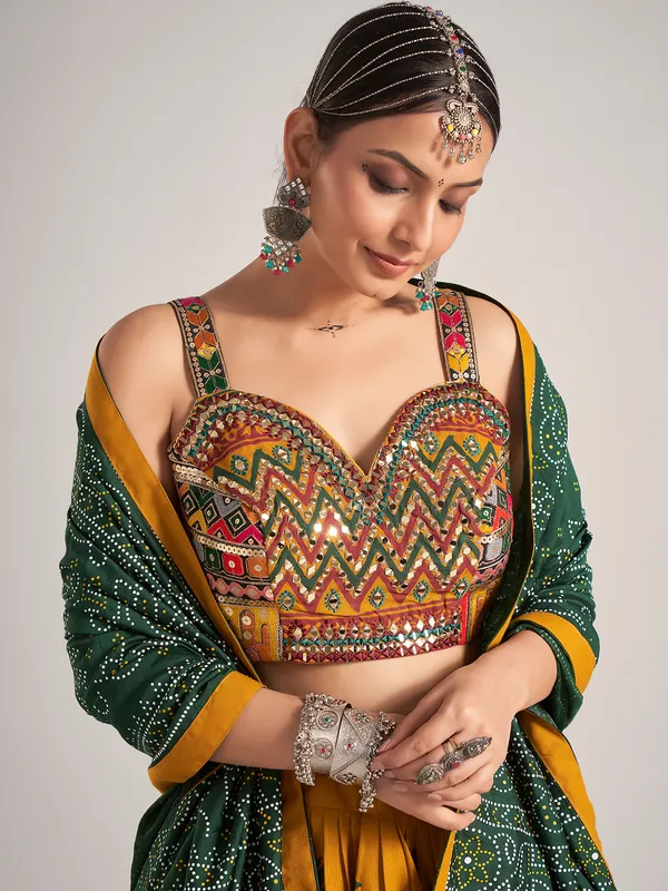 Mustard yellow silk garba nights chaniya choli