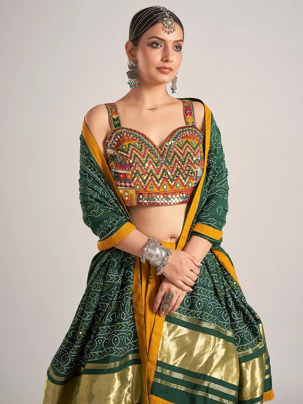 Mustard yellow silk garba nights chaniya choli