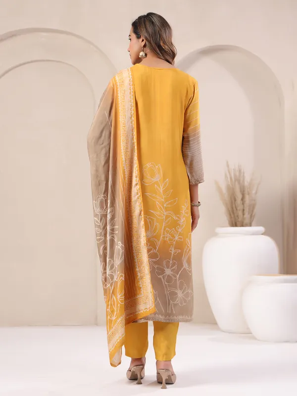 Mustard yellow silk kurti set with cutdana work