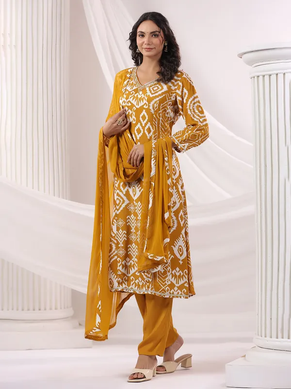 Mustard yellow silk kurti set with dupatta for women
