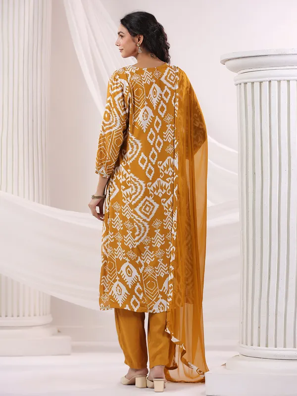 Mustard yellow silk kurti set with dupatta for women