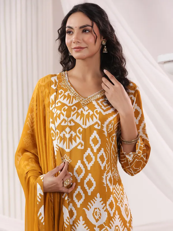 Mustard yellow silk kurti set with dupatta for women