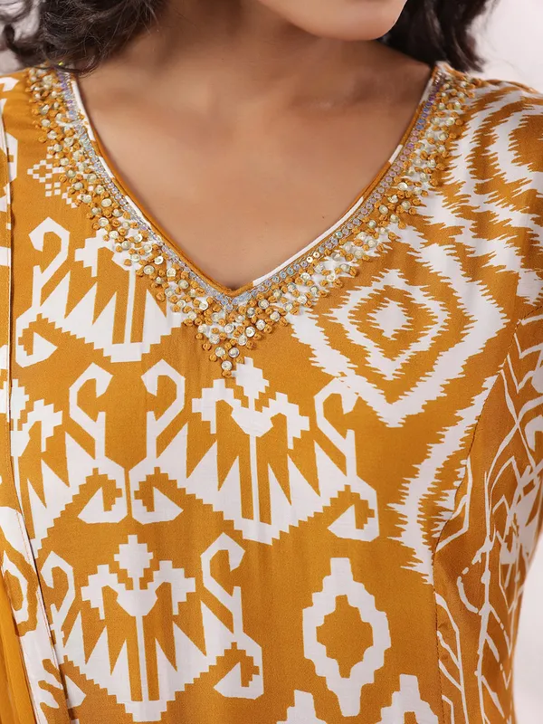 Mustard yellow silk kurti set with dupatta for women