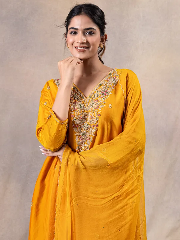 Mustard yellow silk pakistani palazzo suit