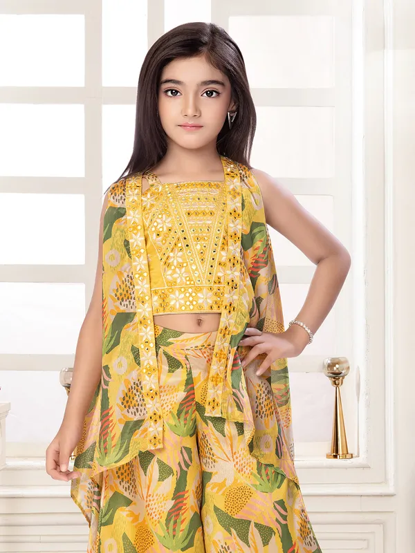 Mustard yellow silk palazzo salwar suit for girls