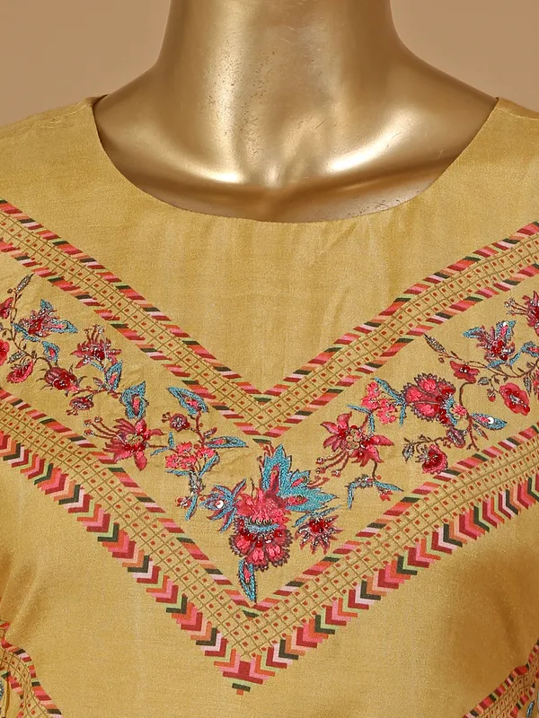 Mustard yellow silk printed kurti with palazzo