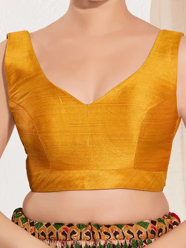 Mustard yellow silk ready made blouse