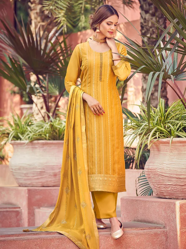 Mustard yellow silk salwar suit