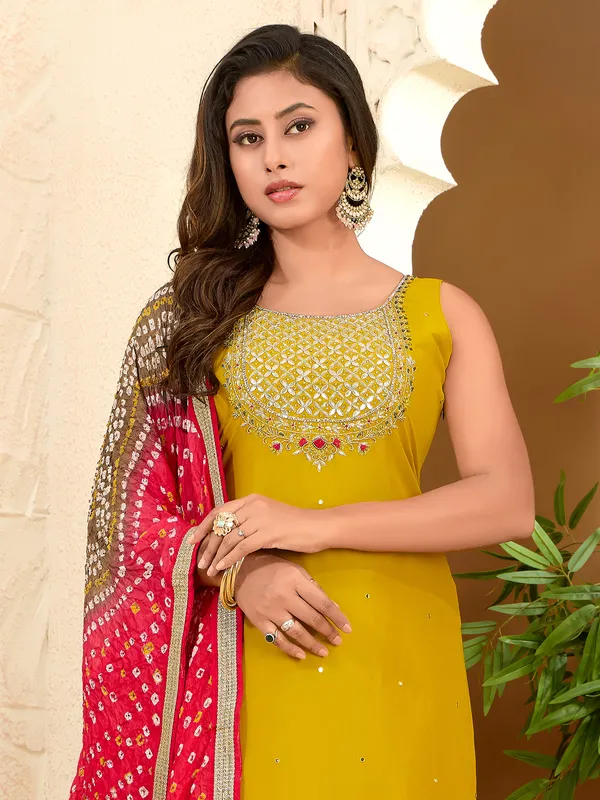 Mustard yellow silk salwar suit for festive