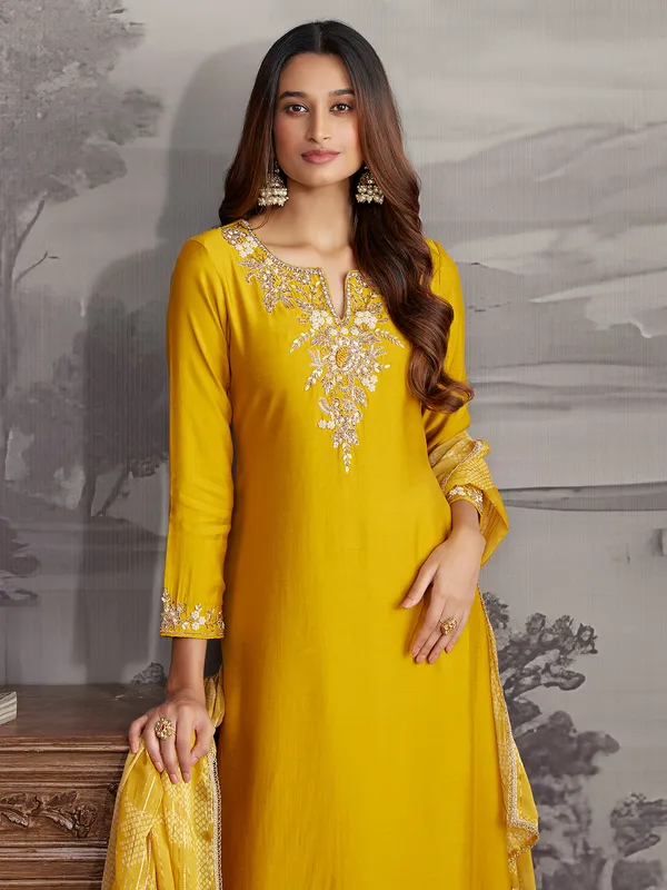 Mustard yellow silk salwar suit with dupatta for haldi wear
