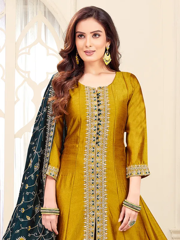 Mustard yellow silk salwar suit with pant