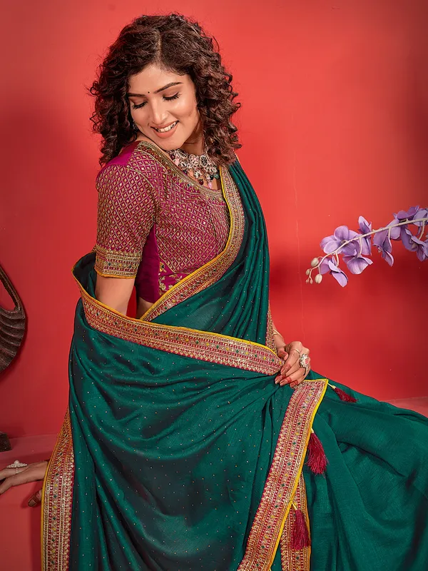 Stylish rama green silk saree