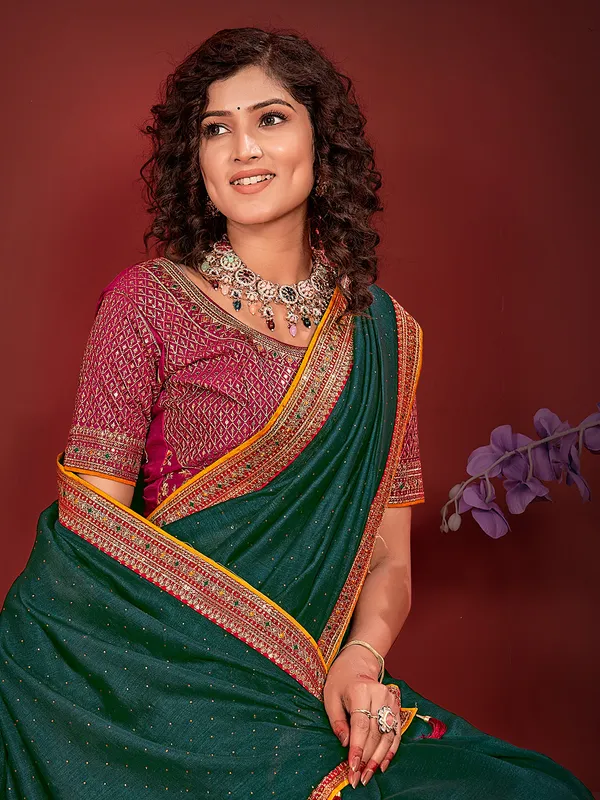 Stylish rama green silk saree