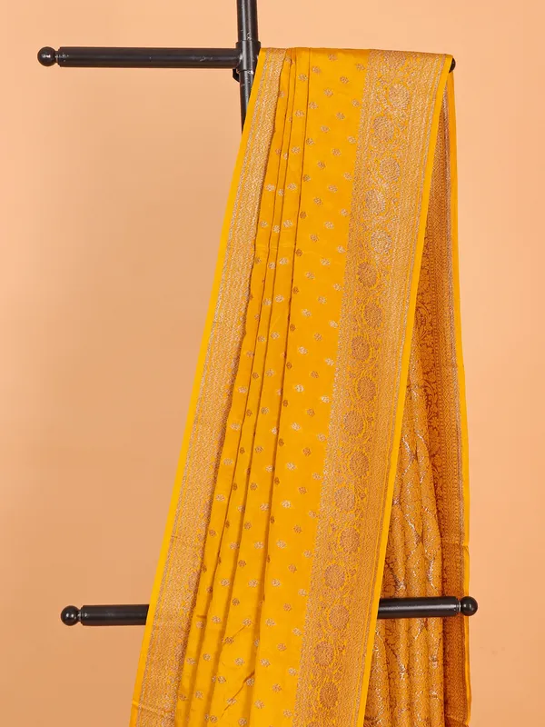 Mustard yellow silk saree with contrast blouse