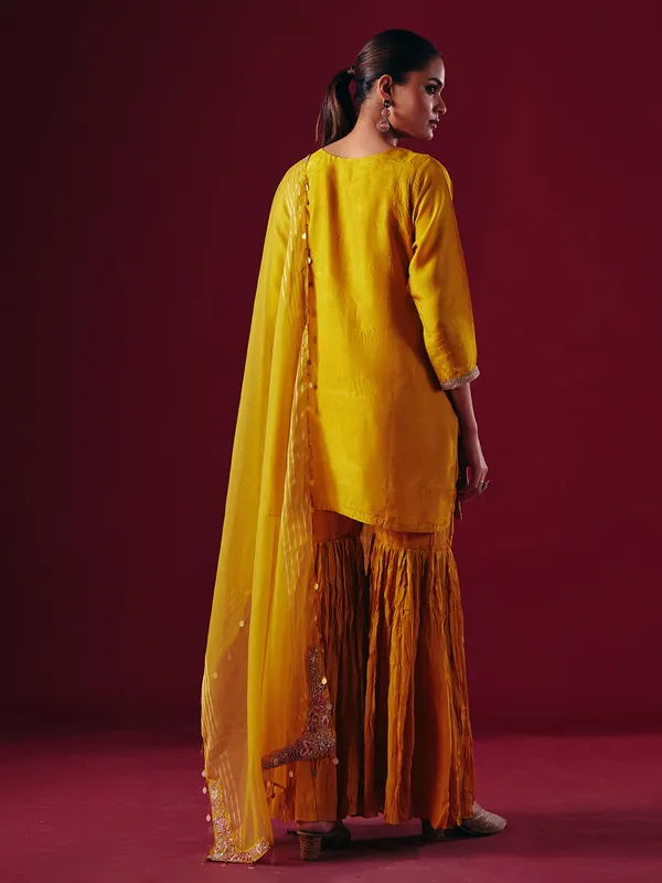 Mustard yellow silk sharara salwar suit for women