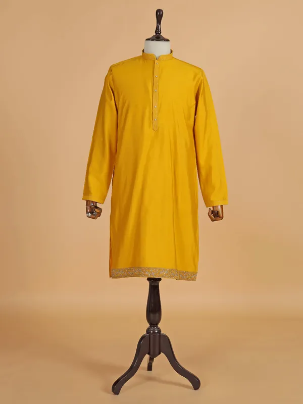 Mustard yellow silk waistcoat set for men