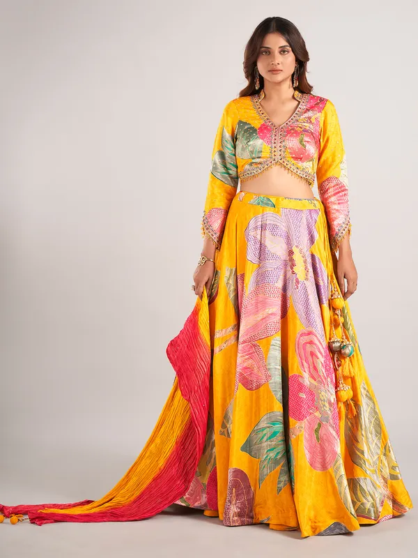 Mustard yellow silk wedding wear lehenga choli for women