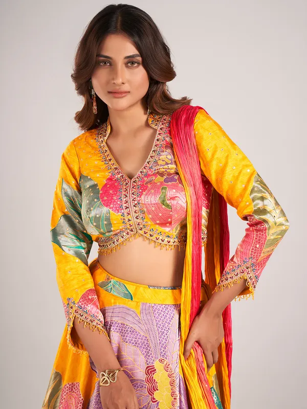 Mustard yellow silk wedding wear lehenga choli for women