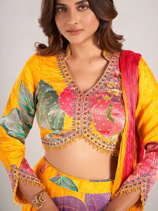 Mustard yellow silk wedding wear lehenga choli for women