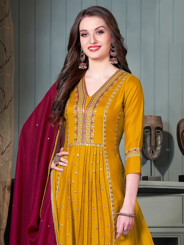 Mustard yellow silk wedding wear salwar suit