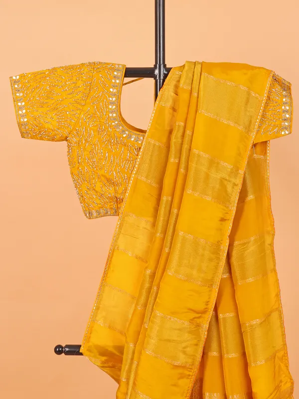 Mustard yellow soft organza saree for haldi
