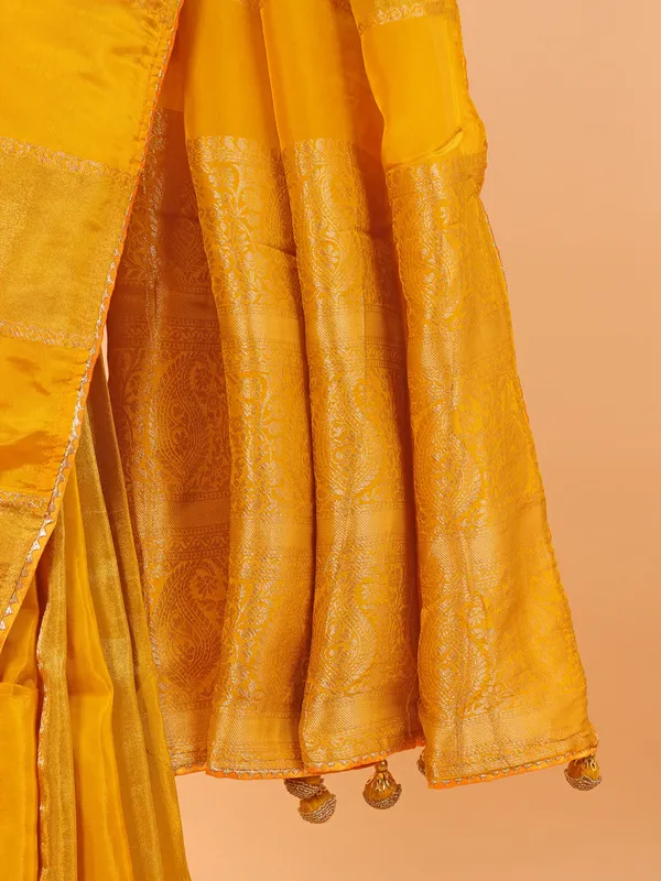 Mustard yellow soft organza saree for haldi