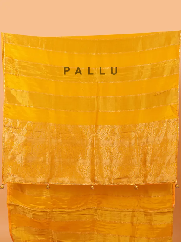 Mustard yellow soft organza saree for haldi