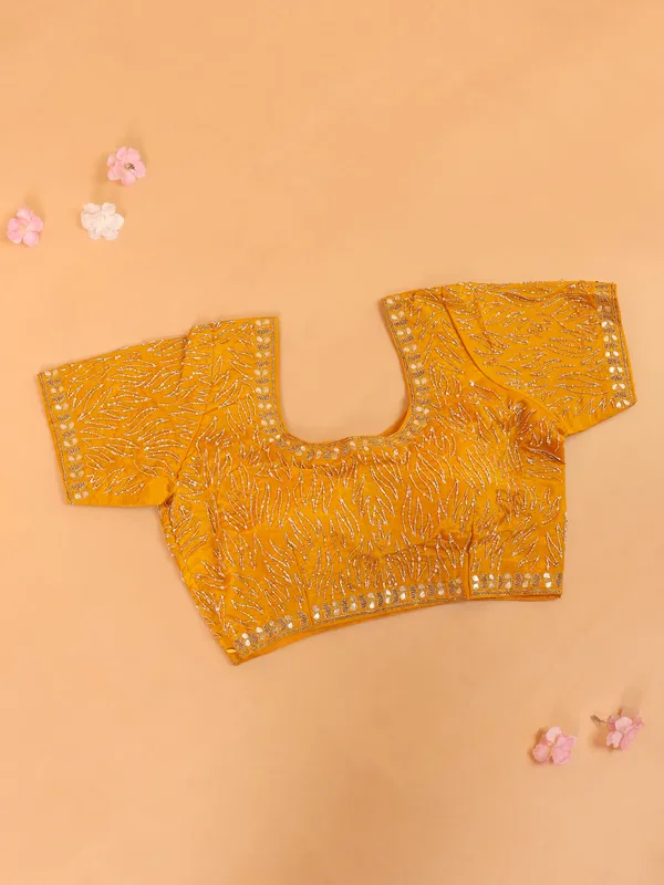 Mustard yellow soft organza saree for haldi