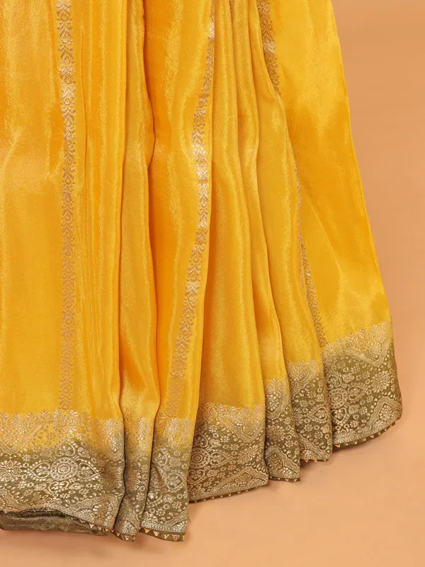 Mustard yellow soft organza saree with zari weaving