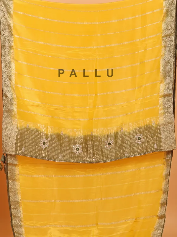 Mustard yellow soft organza saree with zari weaving