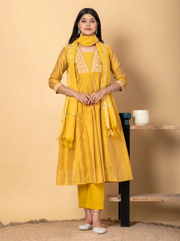 Mustard yellow tissue silk kurti set