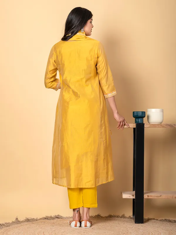 Mustard yellow tissue silk kurti set