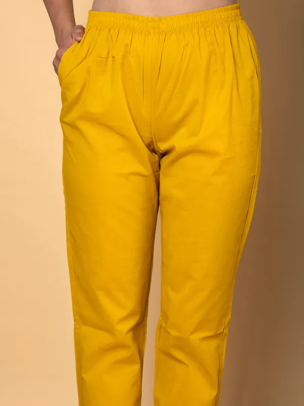 Mustard yellow tissue silk kurti set