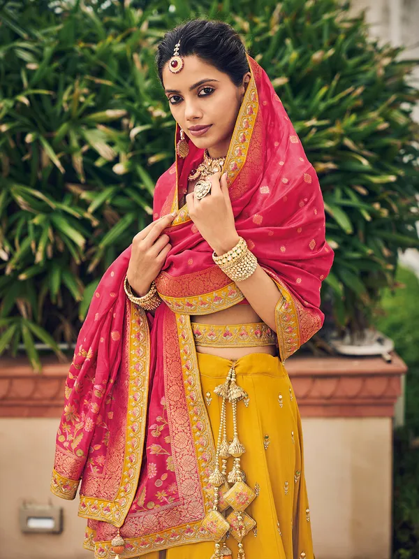 Mustard yellow viscose lehenga choli