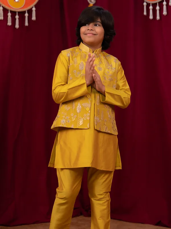 Mustard Yellow waistcoat set for your stylish boy