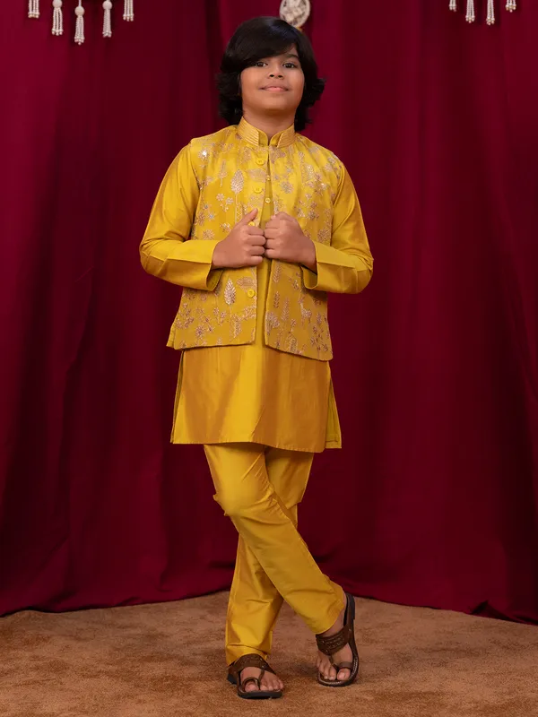 Mustard Yellow waistcoat set for your stylish boy