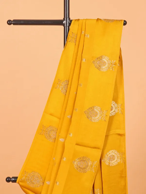 Mustard yellow wedding wear saree in modal silk