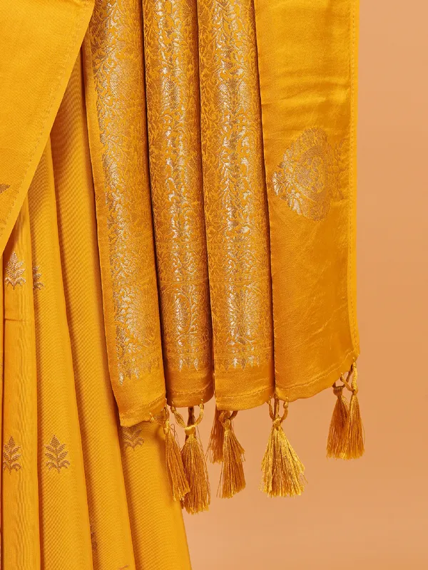 Mustard yellow wedding wear saree in modal silk