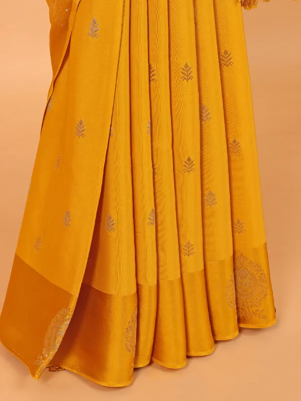 Mustard yellow wedding wear saree in modal silk