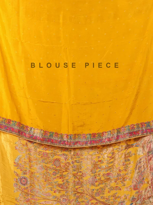 Mustard yellow wedding wear semi pashmina saree