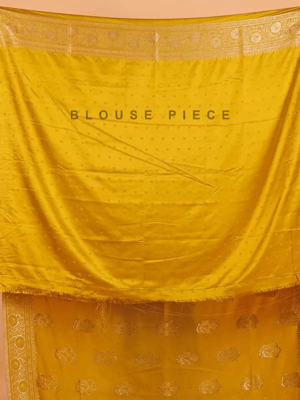 Mustard yellow zari weaving silk saree for festive