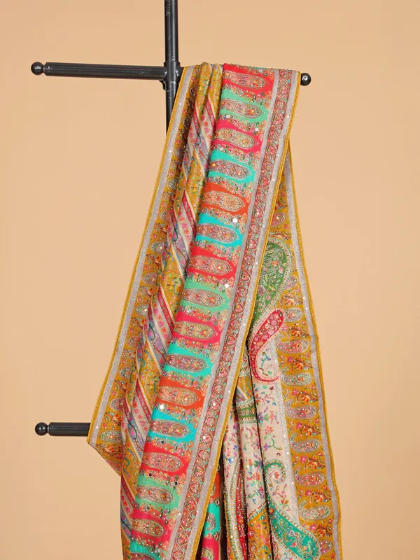 Mustard yellow zari worked wedding saree in silk