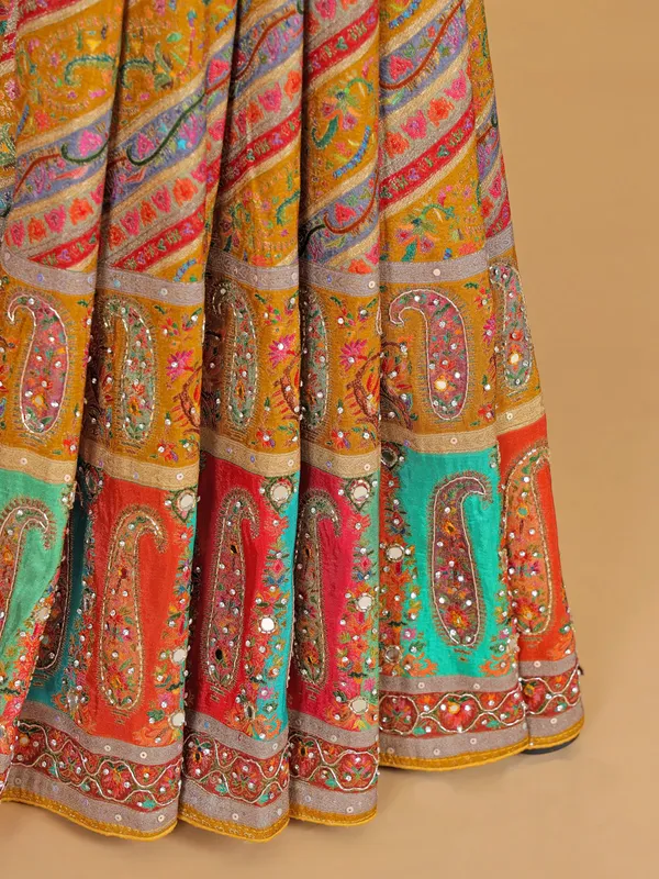 Mustard yellow zari worked wedding saree in silk