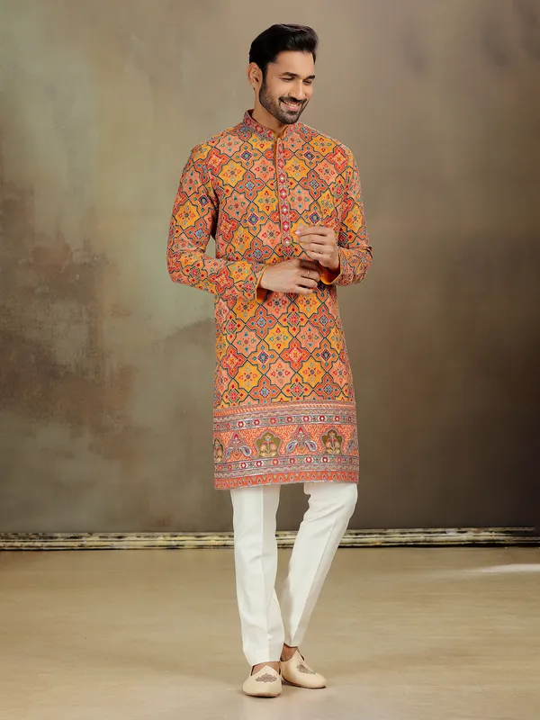 Mustard zardosi kurta set for haldi with work